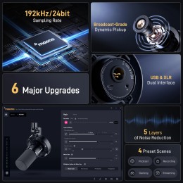 Maono PD300X Dynamic Microphone XLR USB Podcast Recording Mic 192kHz24bit for Content Creation Home Audio Studio Noise Reduction 