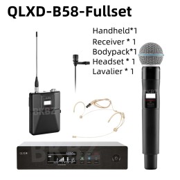 QLXD4-B58-Fullset 500MHz/600MHz Professional Wireless Microphone UHF Handheld Headset Mic Stage Performance Party Karaoke 