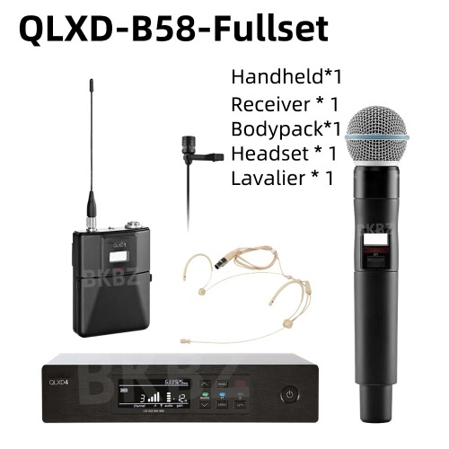 QLXD4-B58-Fullset 500MHz/600MHz Professional Wireless Microphone UHF Handheld Headset Mic Stage Performance Party Karaoke 