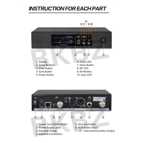QLXD4-B58-Fullset 500MHz/600MHz Professional Wireless Microphone UHF Handheld Headset Mic Stage Performance Party Karaoke 