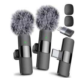Lavalier Microphone Wireless Audio Recording Mic Type-C Charging Portable Noise Canceling Microphone for iPhone PC Tablet Camera 