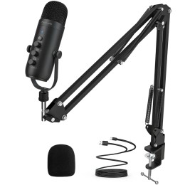 Haomuren Professional USB Streaming Podcast PC Microphone Studio Cardioid Condenser Mic Kit with Boom Arm For Recording YouTube 