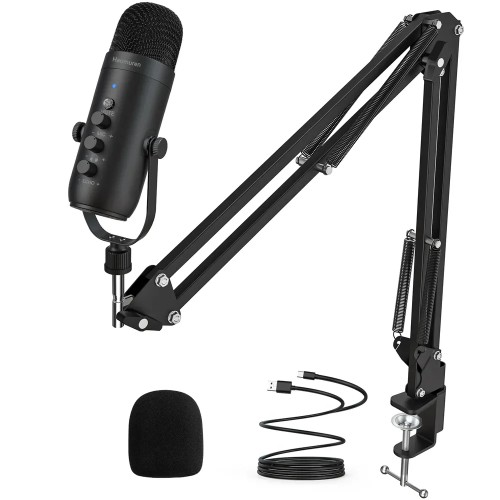Haomuren Professional USB Streaming Podcast PC Microphone Studio Cardioid Condenser Mic Kit with Boom Arm For Recording YouTube 