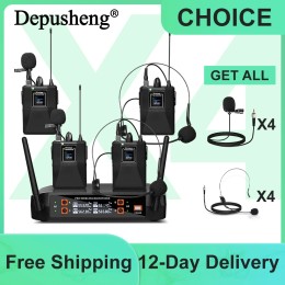 4Channel Wireless Lavalier Microphone Headset Microphone Depusheng X4-CLIP VHF Fixed Dual Frequency Wireless Set For Stage Show 