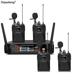 4Channel Wireless Lavalier Microphone Headset Microphone Depusheng X4-CLIP VHF Fixed Dual Frequency Wireless Set For Stage Show 