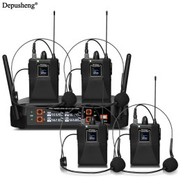 4Channel Wireless Lavalier Microphone Headset Microphone Depusheng X4-CLIP VHF Fixed Dual Frequency Wireless Set For Stage Show 