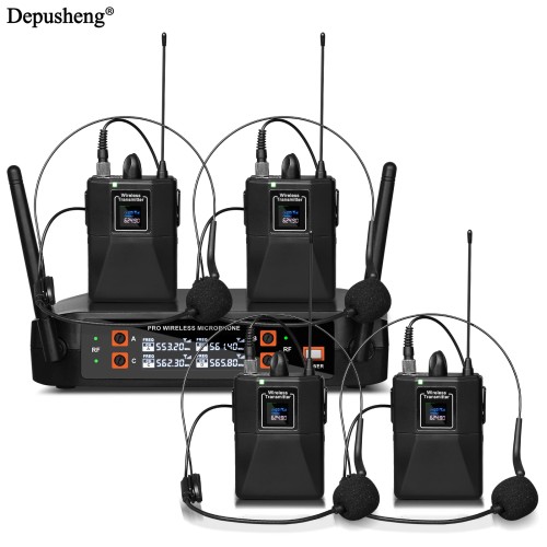 4Channel Wireless Lavalier Microphone Headset Microphone Depusheng X4-CLIP VHF Fixed Dual Frequency Wireless Set For Stage Show 