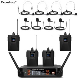 4Channel Wireless Lavalier Microphone Headset Microphone Depusheng X4-CLIP VHF Fixed Dual Frequency Wireless Set For Stage Show 