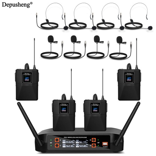 4Channel Wireless Lavalier Microphone Headset Microphone Depusheng X4-CLIP VHF Fixed Dual Frequency Wireless Set For Stage Show 
