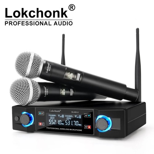 GLXD2 Professional Wireless Microphone System Dual Channel UHF Fixed Frequency Cordless Handheld Dynamic Mic For Karaoke Party 