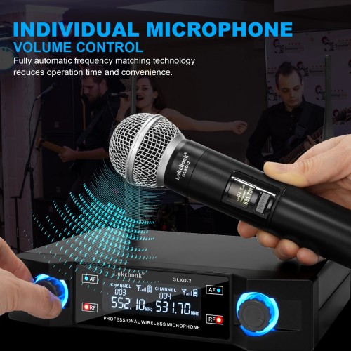 GLXD2 Professional Wireless Microphone System Dual Channel UHF Fixed Frequency Cordless Handheld Dynamic Mic For Karaoke Party 
