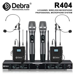 Debra R404 UHF Professional Wireless Microphone System with Conference/Lavalier/Headset Microphone for Stage, Host, Church 