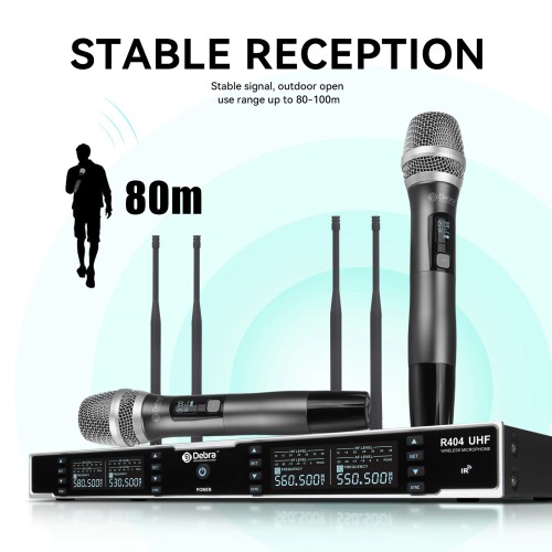Debra R404 UHF Professional Wireless Microphone System with Conference/Lavalier/Headset Microphone for Stage, Host, Church 