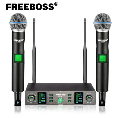 Freeboss Dual Way Wireless Microphone Dynamic UHF 2 Handheld Transmitter Cardioid Double Mic Church Karaoke Home Stage ​K-92A 