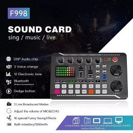 DJ Equipment Microphone Sound Card Console Studio Sound Card Kit Cable Phone Mixing Computer Live Voice Mixer F998 Sound Card 