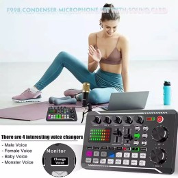DJ Equipment Microphone Sound Card Console Studio Sound Card Kit Cable Phone Mixing Computer Live Voice Mixer F998 Sound Card 