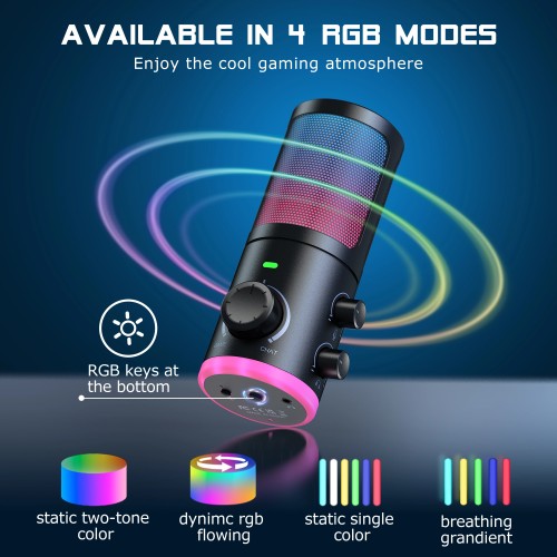 FIFINE USB Gaming Microphone with Noise Cancellation/RGB/Gain&Balance Knob,Condenser Mic for Streaming Podcasting-Ampligame AM6 
