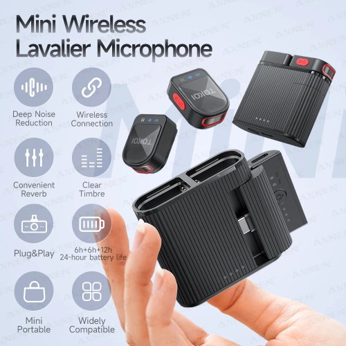 Mini Wireless Lavalier Microphone Professional 360° Pickup with ENC Noise Reduction,for iPhone Lightning Android Type-C Devices 
