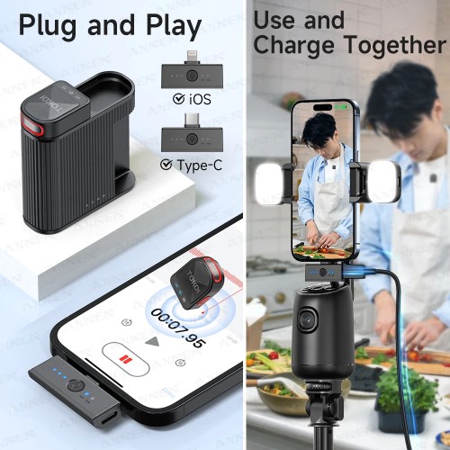 Mini Wireless Lavalier Microphone Professional 360° Pickup with ENC Noise Reduction,for iPhone Lightning Android Type-C Devices 
