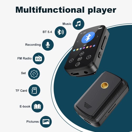 2024 Brand New MP3 MP4 Bluetooth Player C Port Charging Button Touch Screen Dual Control, Maximum Expansion Capacity 128gb 
