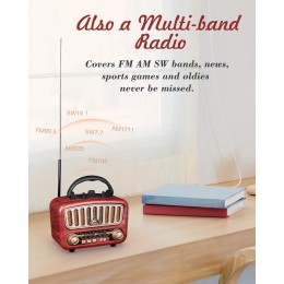 J-180 Retro Radio Bluetooth Speaker AM/FM/SW Clear Stereo Sound Quality TF/USB/Headphones Player Rechargeable Retro Radios 