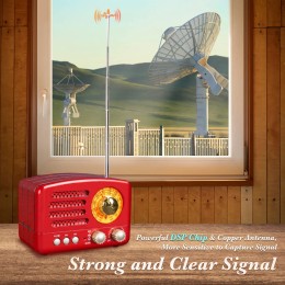 Small Retro Vintage Radio with Bluetooth, Portable Transistor Radio AM FM, Rechargeable Battery Operated, Support TF AUX USB MP3 