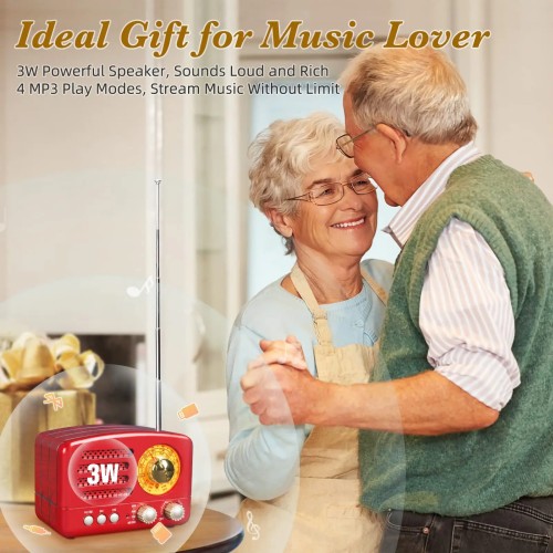 Small Retro Vintage Radio with Bluetooth, Portable Transistor Radio AM FM, Rechargeable Battery Operated, Support TF AUX USB MP3 