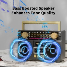 Vintage Portable Radio, AM/FM/SW Multifunctional Radio，USB Charging, TF Card & AUX Playback, for Home, Outdoor and Emergency Use 