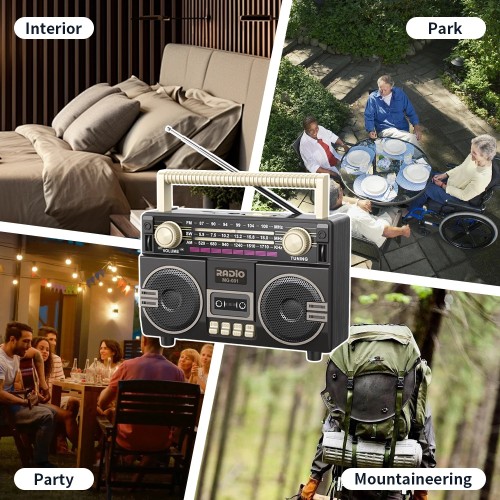 Vintage Portable Radio, AM/FM/SW Multifunctional Radio，USB Charging, TF Card & AUX Playback, for Home, Outdoor and Emergency Use 