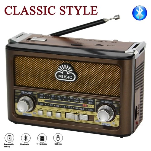 Vintage Home  AM/FM/SW Radio with Light Portable Wireless Bluetooth Audio TF Card USB Flash Disk MP3 Player 