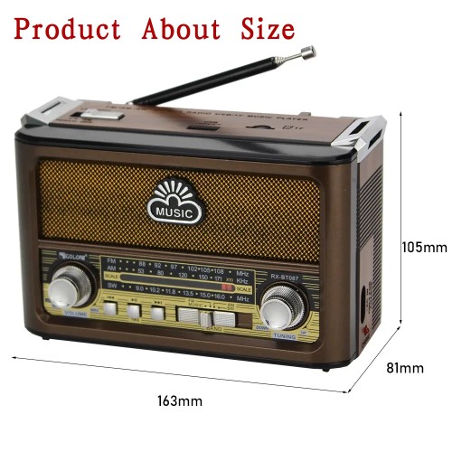 Vintage Home  AM/FM/SW Radio with Light Portable Wireless Bluetooth Audio TF Card USB Flash Disk MP3 Player 