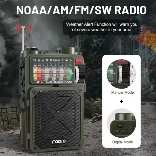 Outdoor Solar Emergency Hand Crank Dynamo Portable Vintage AM/FM/SW Full-band Radio BT5.0 Bluetooth Speaker With Flashlight SOS 