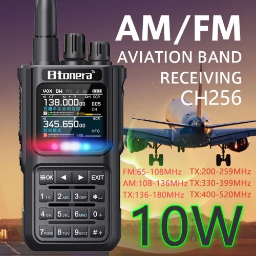 BTONERA BT8000 Full Band Ham Radio 256 Channel Air Band Two Way Radio USB-C Aviation NOAA Police Marine Amateur HT Scanner Roger 
