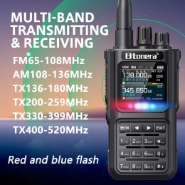 BTONERA BT8000 Full Band Ham Radio 256 Channel Air Band Two Way Radio USB-C Aviation NOAA Police Marine Amateur HT Scanner Roger 