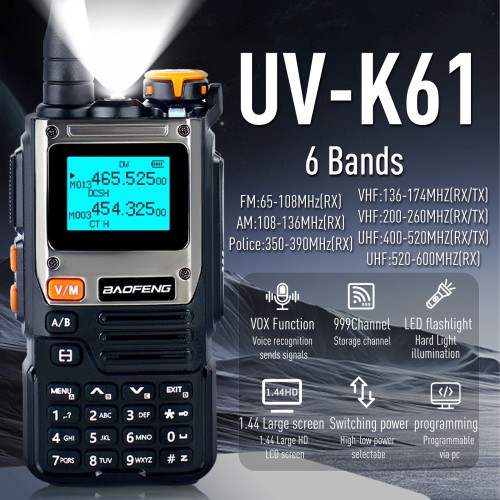 Baofeng UV-K61 Ham Radio Air Band Walkie Talkies  999 Channels Two Way Radio Station Aviation NOAA Police Marine (Upgrade UV-k6) 