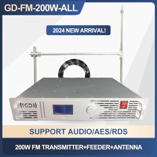200W FM Transmitter 87.5-108M Radio Broadcast Equipments FM Transmitter  Radio Station Transmitter+Feeder+Single Dipole Antenna 