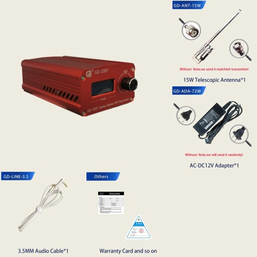 10W Adjustable Stereo FM Transmitter Wireless Broadcast Radio Station FM Transmitter+Adapter+15w Antenna 
