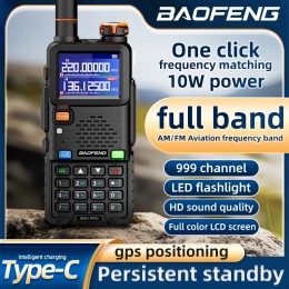 BAOFENG 5RH Pro GPS Handheld Radio Multi-Band USB-C Charging Radio Copy Frequency 640 Channels Walkie Talkie 10W High Power APRS 