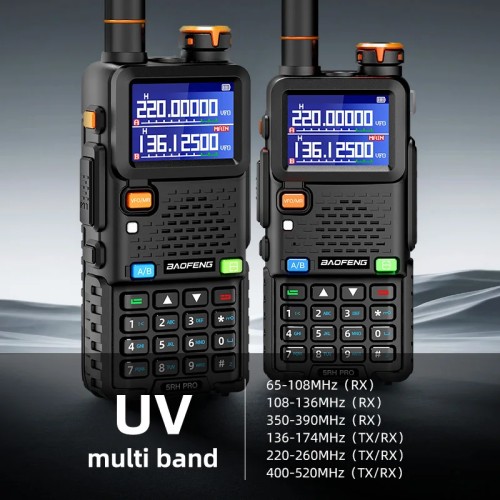 BAOFENG 5RH Pro GPS Handheld Radio Multi-Band USB-C Charging Radio Copy Frequency 640 Channels Walkie Talkie 10W High Power APRS 