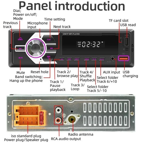 1 Din Car Radio Bluetooth MP3 Player AUX USB TF USB Audioo Multimedia Players Hands-Free Calling Locate The Car through the APP 