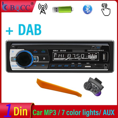 BQCC 1din Universal Car Radio MP3 Player DAB/FM/BT/AUX/USB/TF/Mobile Phone Charging 7 Color Lights Car Radio JSD520 