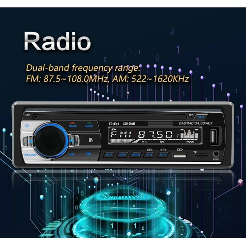 BQCC 1din Universal Car Radio MP3 Player DAB/FM/BT/AUX/USB/TF/Mobile Phone Charging 7 Color Lights Car Radio JSD520 