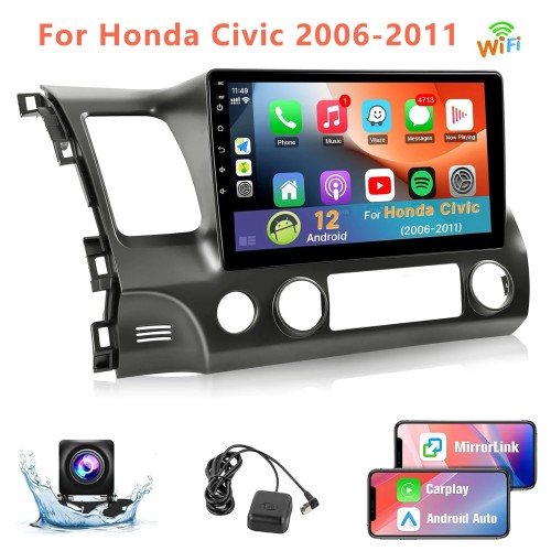 10.1 Inch Wireless Car Stereo for Honda Civic 2006-2011 CarPlay Android Auto Touch Screen Car Radio with Backup Camera GPS WIFI 