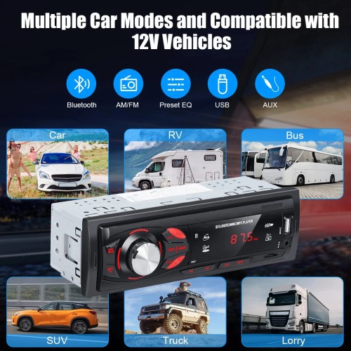 PHONEPACE Bluetooth Car Stereo 4x15W Car Audio FM Radio MP3 Player USB/SD/AUX Hands Free Calling with Wireless Remote Control 