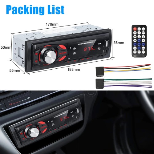PHONEPACE Bluetooth Car Stereo 4x15W Car Audio FM Radio MP3 Player USB/SD/AUX Hands Free Calling with Wireless Remote Control 