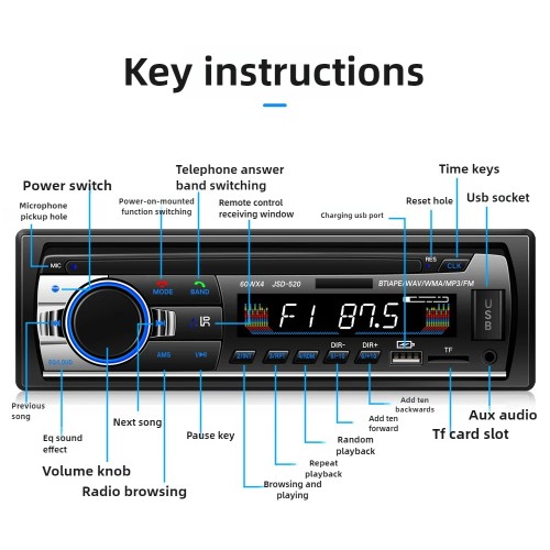 Intelligent Voice Car Radio Stereo Mp3 Player Digital Bluetooth FM Receiver Auto Radio With AUX/USB/TF Card In Dash Kit 