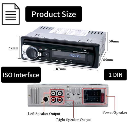Hippcron Car Radio 1din Stereo Multimedia MP3 Player Digital Bluetooth FM Audio Music USB With In Dash AUX Input 
