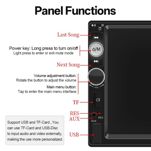 HIPPCRON 7inch Car Radio 2din HD Touch Screen MP5 Player Bluetooth 12V FM ISO Power Aux Input Mirror Link Multimedia Player 