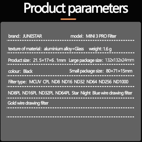 Mini3 Pro Drone Accessories UV CPL ND8 16 32 64 256 1000 Night Star Filter Optical Glass Camera Lens Filter For DJI Mini 3 Pro 