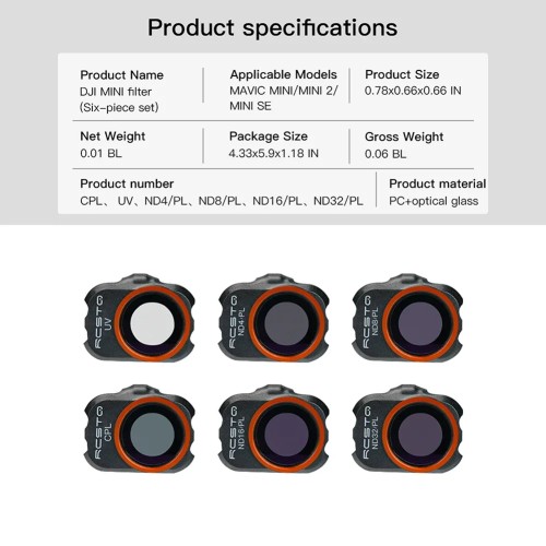For DJI Mini 2 Camera Lens Filter for DJI Mavic MINI 1/2/SE Drone Filter Set UV ND CPL 4/8/16/32 NDPL Camera Lens Optical Glass 